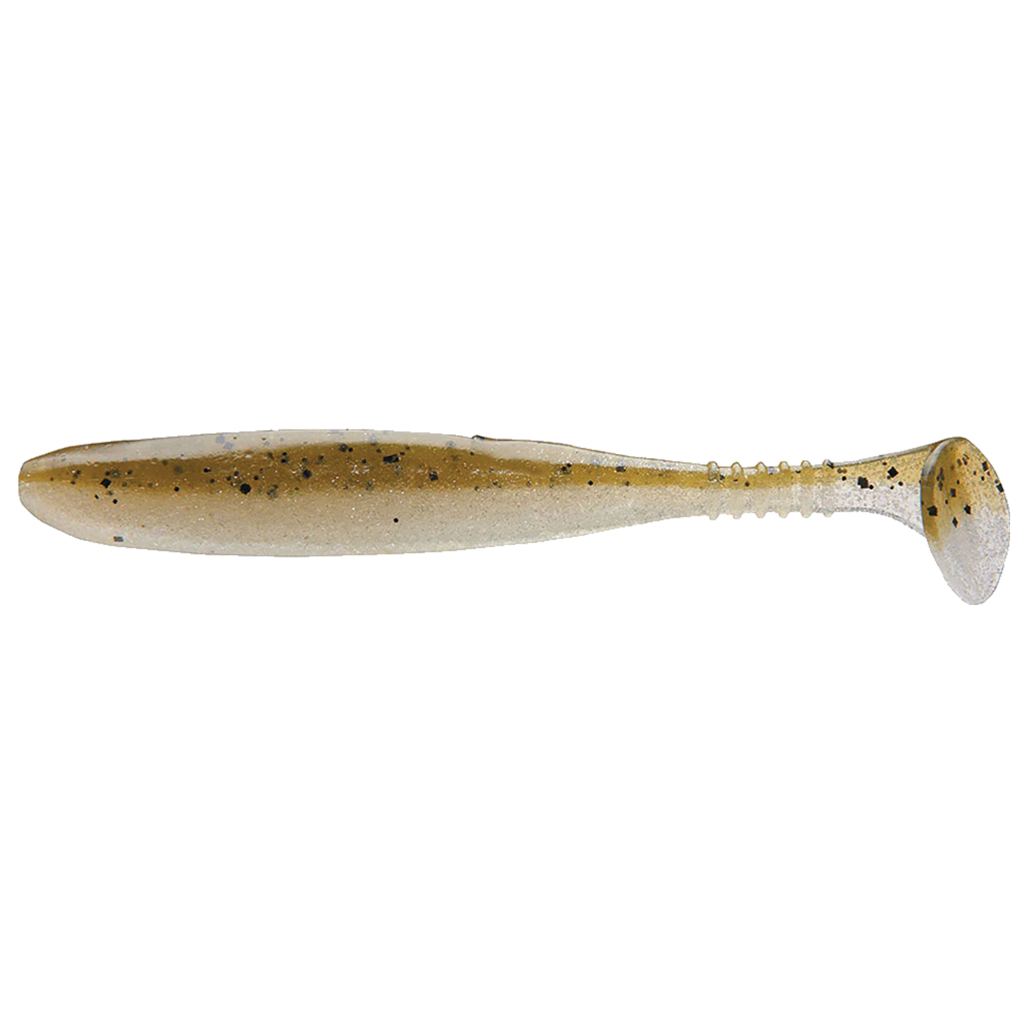 Daiwa Tournament D-Fin soft fishing lure in natural beige with black speckles, designed for lifelike movement to attract fish in freshwater fishing tackle setups.