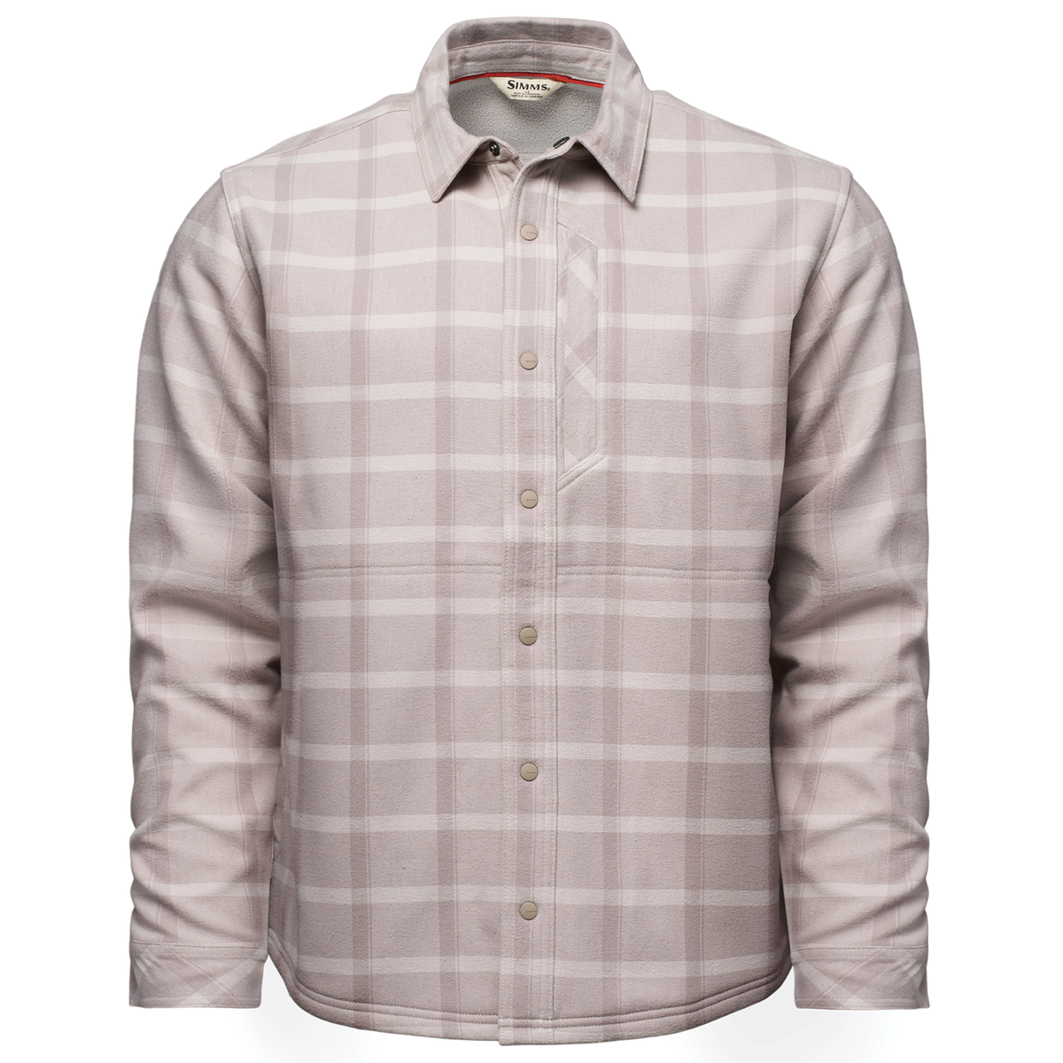 Simms Coldweather Shacket - Men's in a soft plaid pattern with a collared neckline long sleeves and button front for comfortable outdoor wear