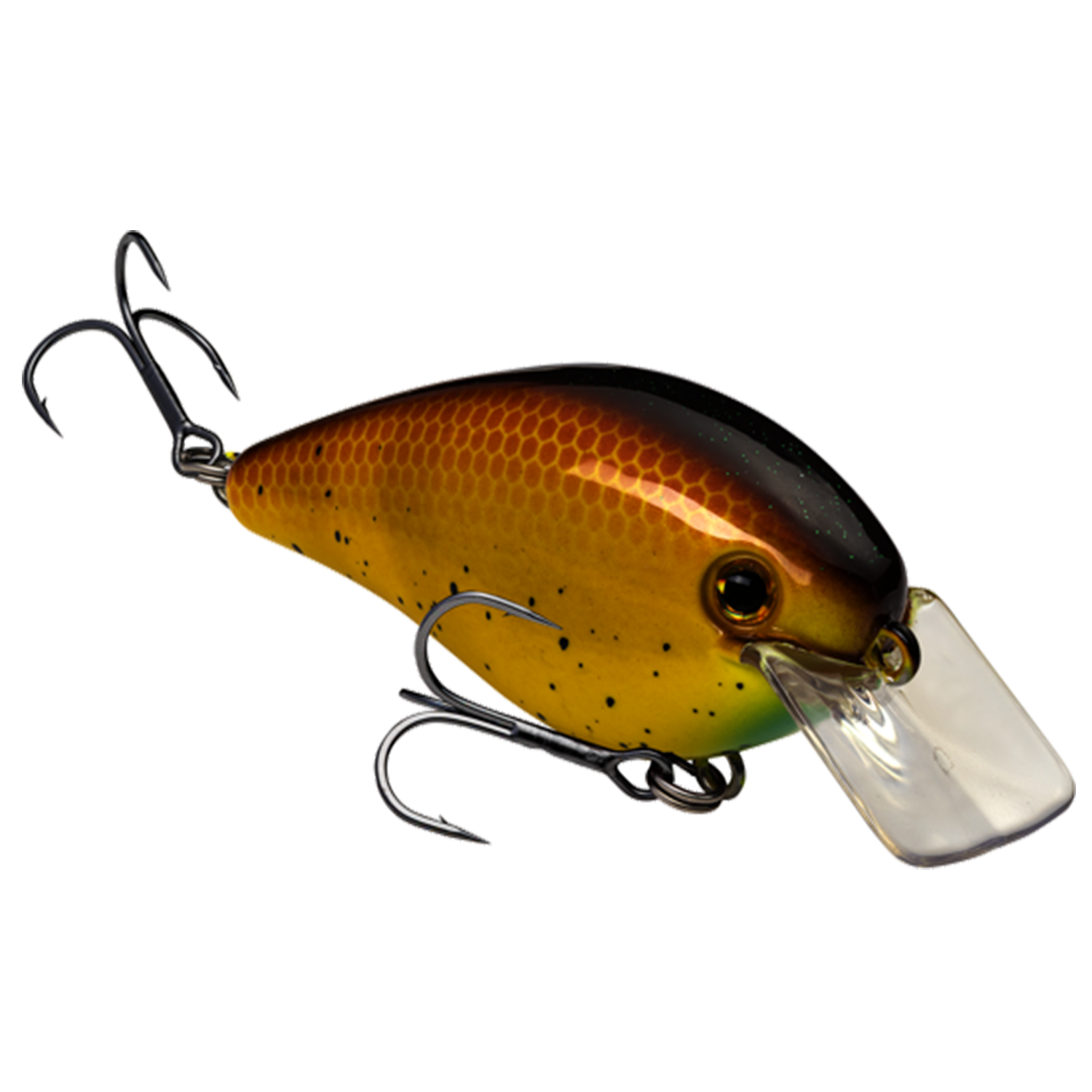 Strike King KVD Hard Knock fishing lure with a brown and orange scaled body, black top, clear diving lip, and dual treble hooks designed for freshwater fishing tackle.