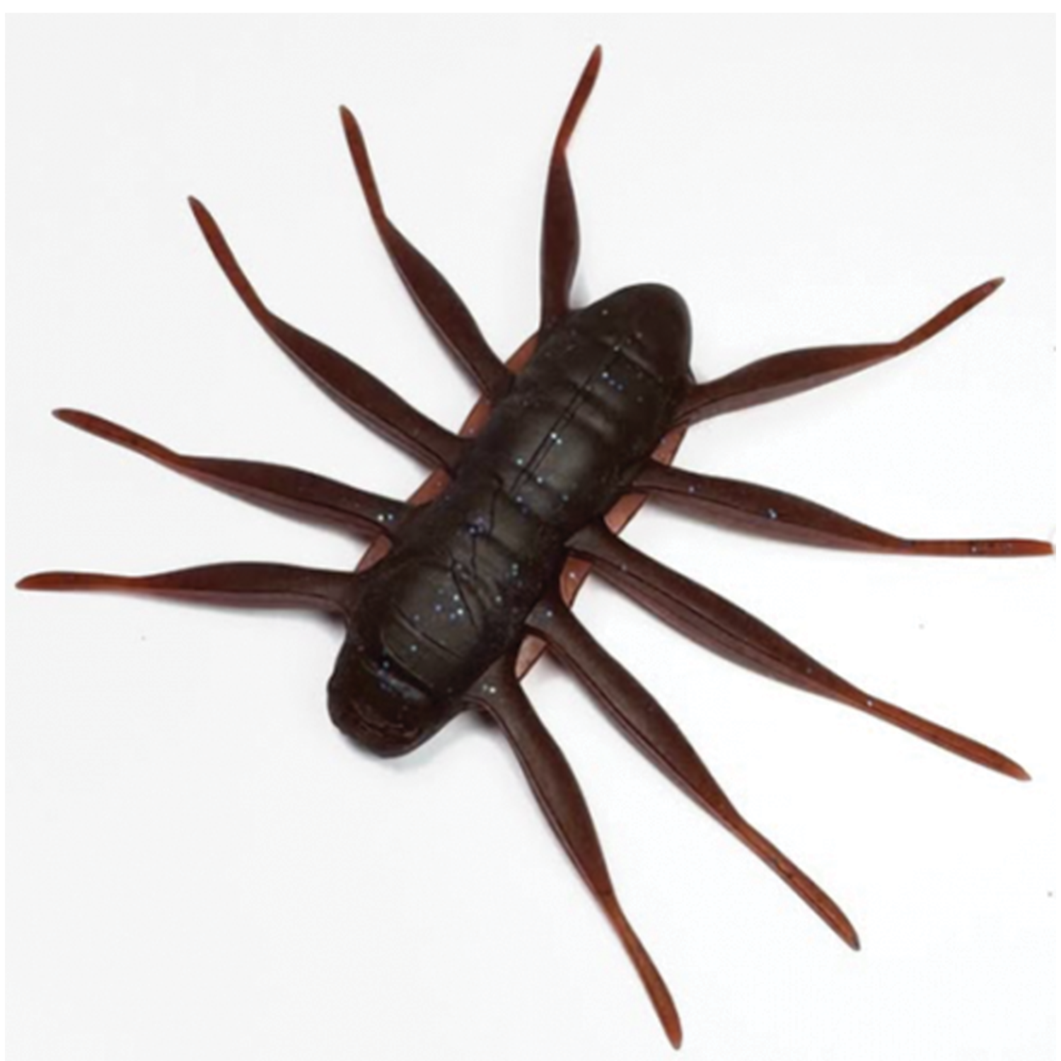Close-up of a dark brown Baum Bofu MAX fishing lure shaped like a spider with multiple elongated legs, designed for attracting muskies and other game fish.