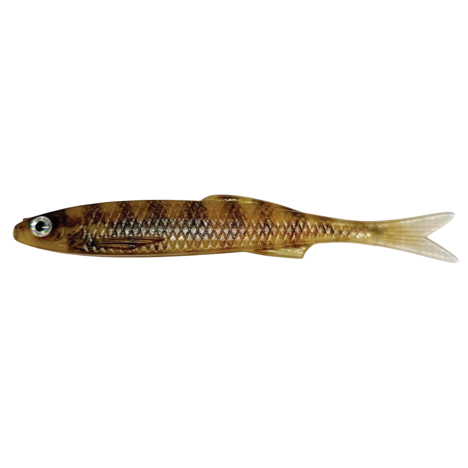 YG.Labo Witch Rizu soft fishing lure designed to resemble a small brown fish with detailed scales and a forked tail, ideal for fishing tackle enthusiasts.