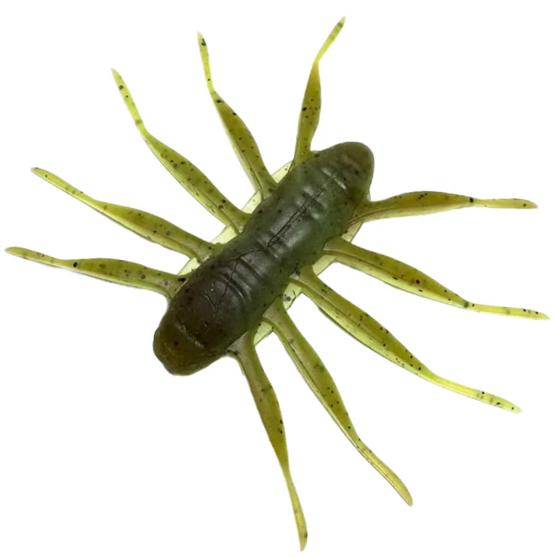 Baum Bofu 55 soft plastic fishing lure in translucent green with multiple flexible legs designed to mimic aquatic insects for effective fishing tackle use.