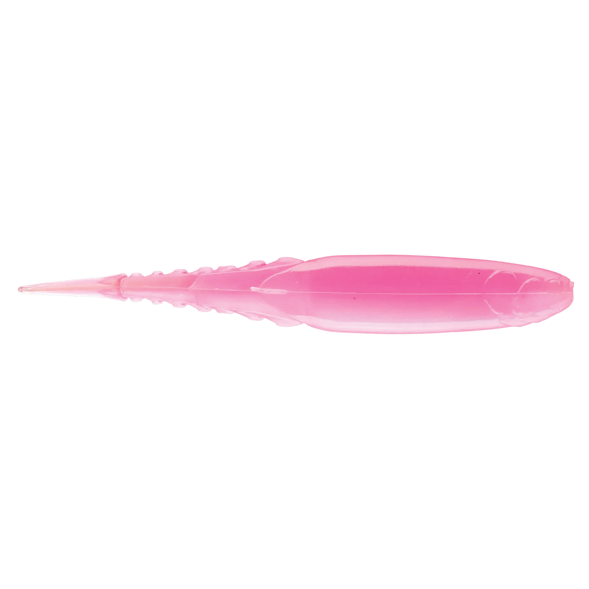 Z-Man Chatterspike soft fishing lure in pink, designed with a ribbed tail and smooth body for effective movement in water, ideal for fishing tackle enthusiasts.