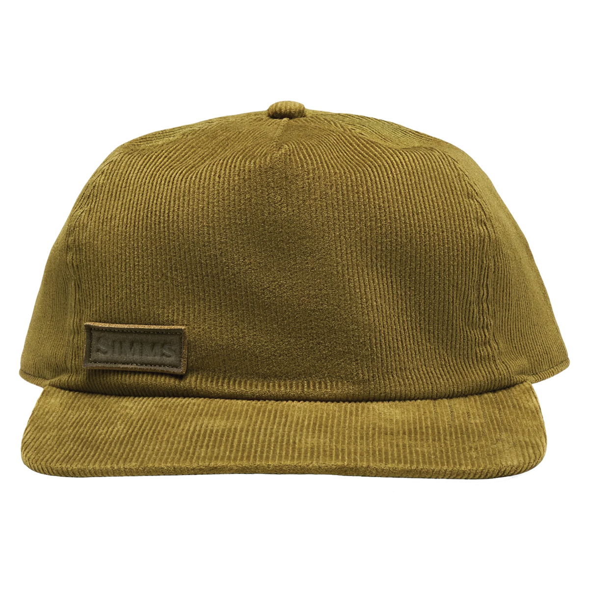 Simms Double Haul Corduroy Cap in olive brown corduroy with a flat brim and front Simms patch for casual outdoor and fishing wear