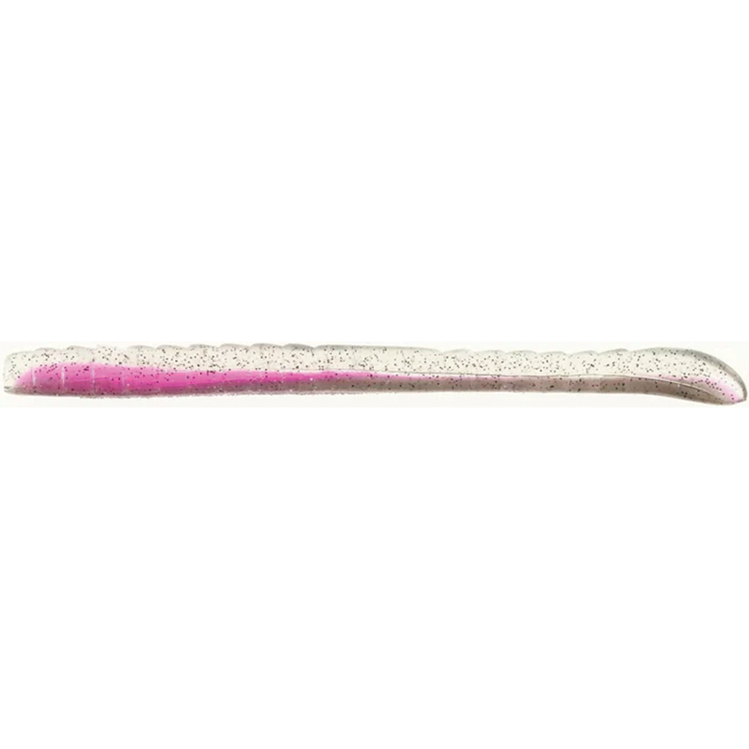 Missile Baits & Roboworm 4" Mini Magic Worm in translucent white with pink and black speckles, designed as a soft plastic fishing lure for effective freshwater fishing tackle.