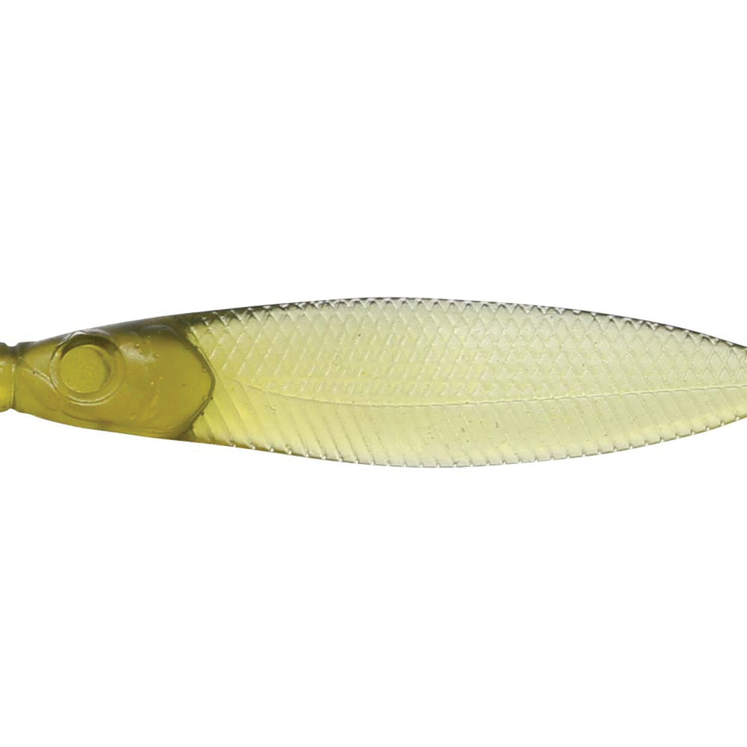 Issei Liar Minnow Flat Sakana Sakana fishing lure in translucent yellow-green with lifelike fish scale texture and detailed eye for effective fishing tackle use.