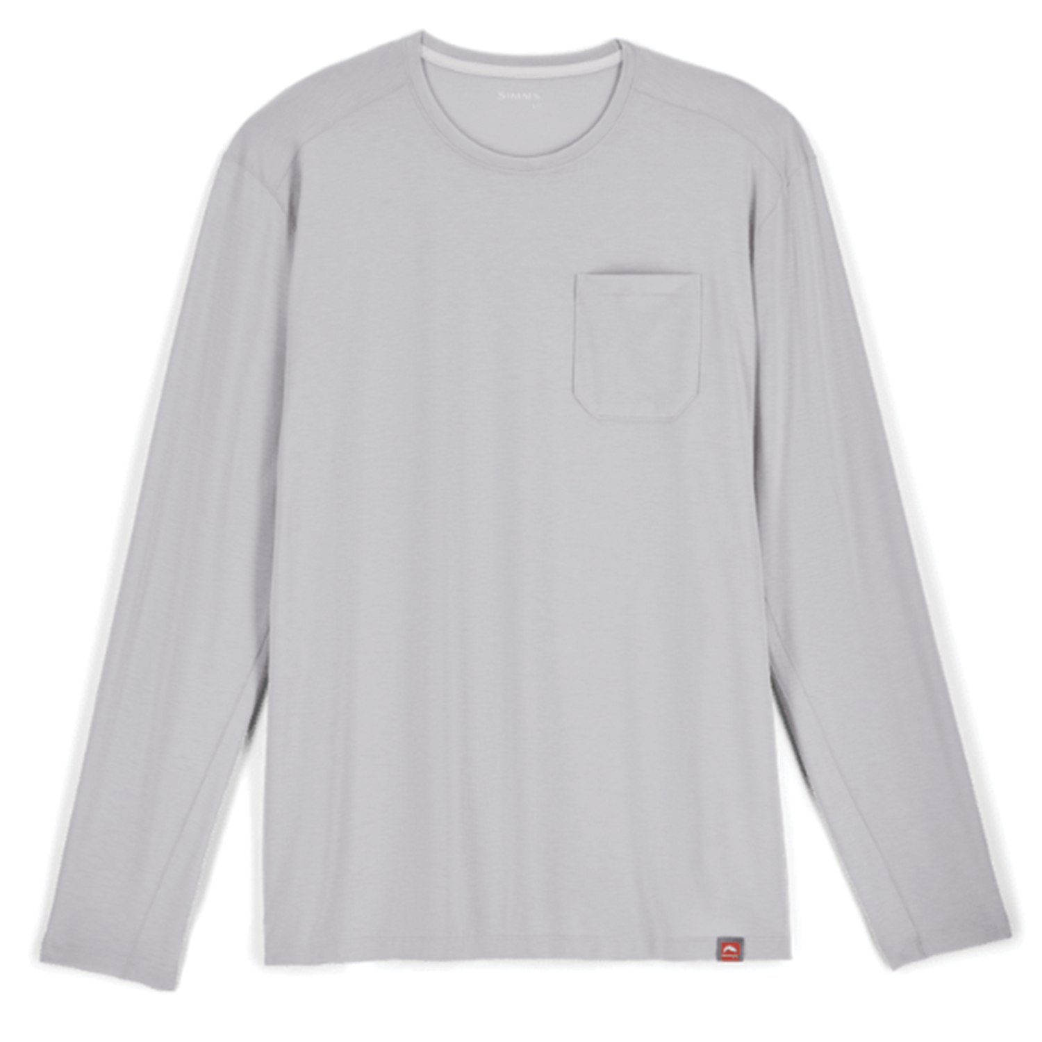 Simms Glades Crewneck - Men's light gray long sleeve shirt with a chest pocket and crew neckline made from breathable fabric ideal for fishing and outdoor activities.