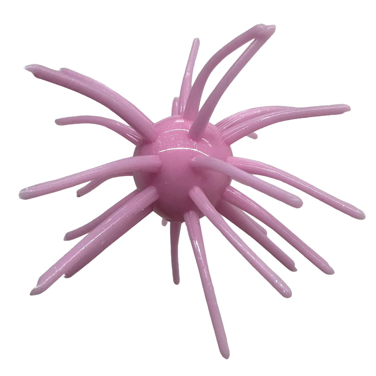 Randamu Lures Fuzzy Ball Mini in soft pink, designed as a fishing lure with multiple flexible tentacle-like strands for attracting fish in fishing tackle setups.