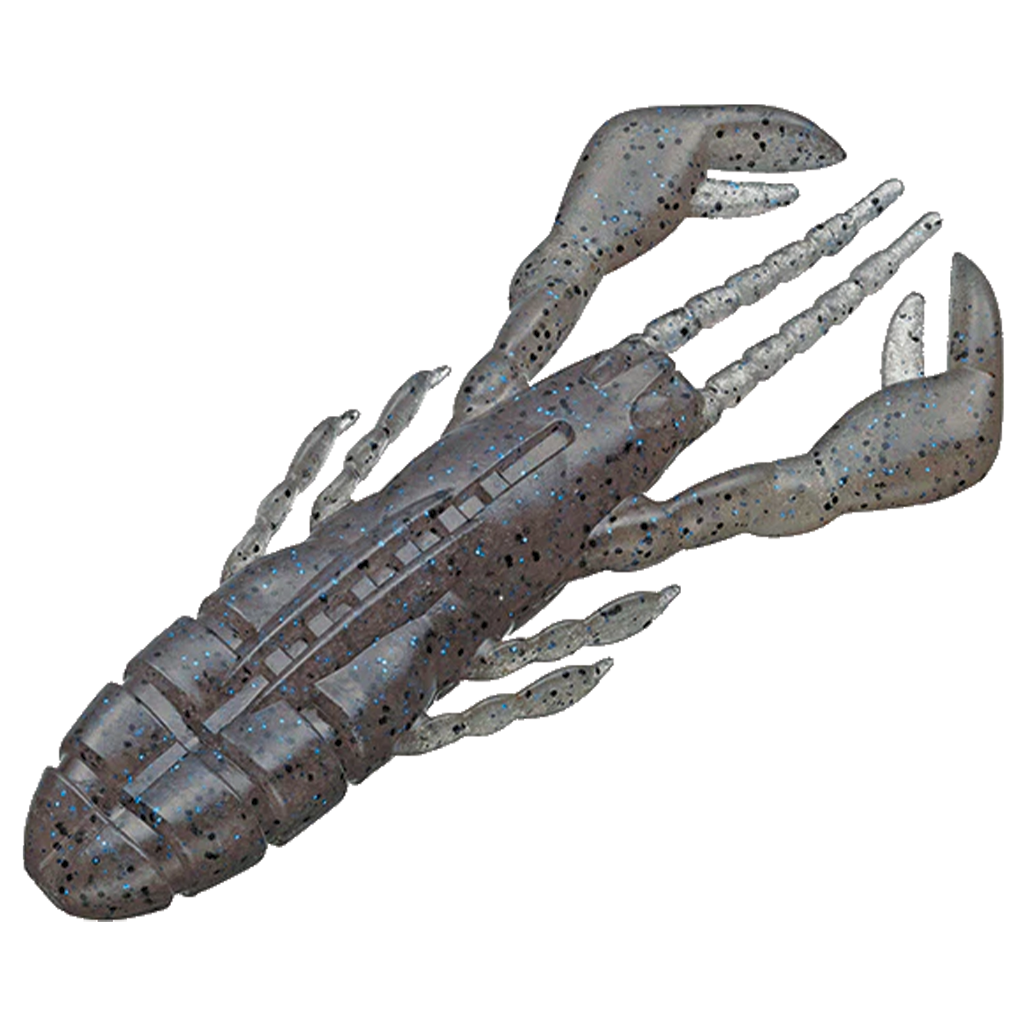 Soft plastic fishing lure designed to resemble a crawfish with detailed claws and segmented body, labeled as Evergreen CM-3 Claw Motion for fishing tackle use.