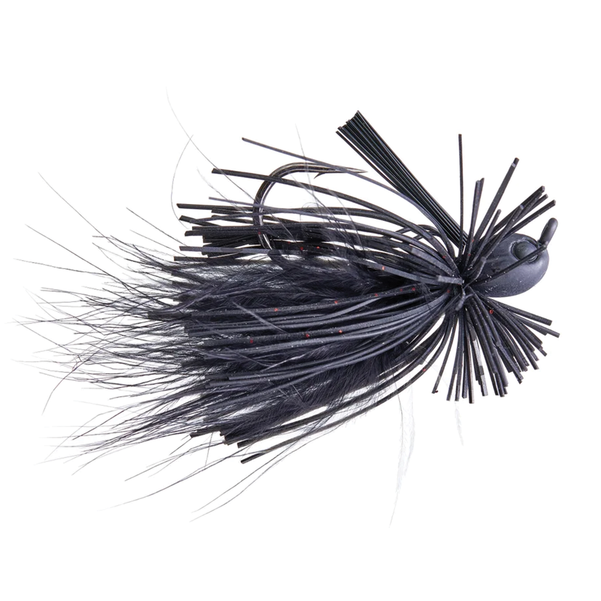 Beast Coast Hustler Hybrid Finesse Jig black fishing lure with rubber skirt and feathered tail for bass and musky fishing tackle