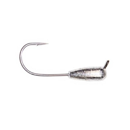 X Zone Lures 60 Degree Tube Jig showing a silver, angled metal jig head with a sharp, curved fishing hook designed for freshwater fishing tackle.
