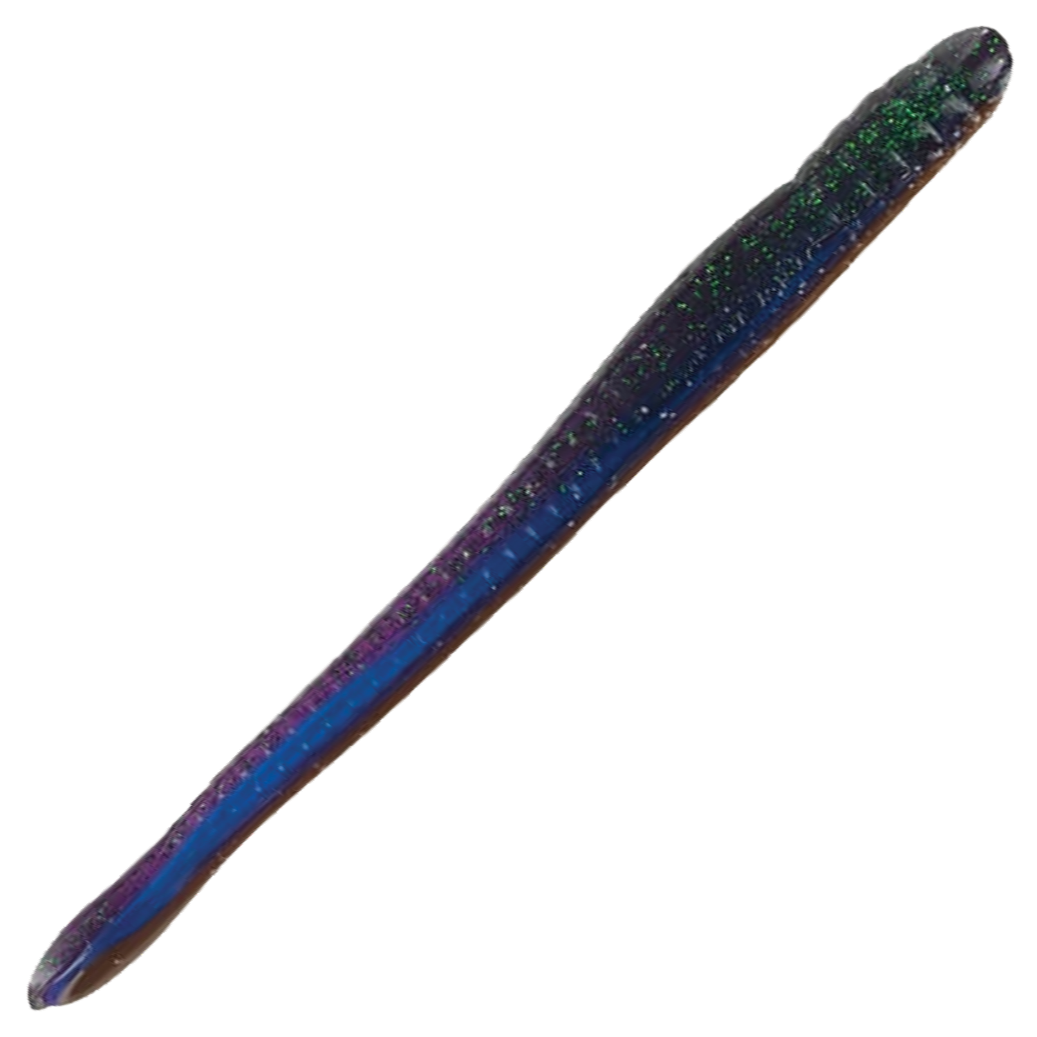 Roboworm Fat Worm fishing lure in a blue and purple color with green glitter accents designed for effective fishing tackle use.