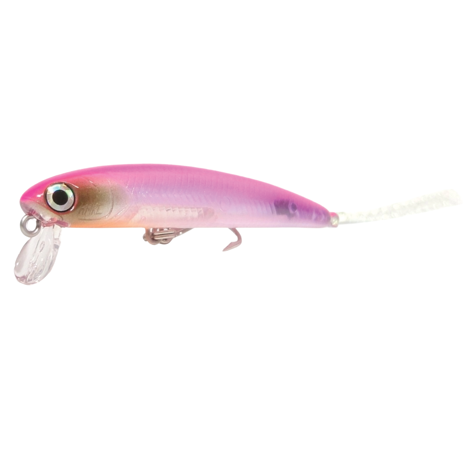 HMKL Wake Jordan 60 fishing lure in shades of pink and purple with realistic fish eye detailing, clear lip for diving action, and a white tail designed for attracting fish.