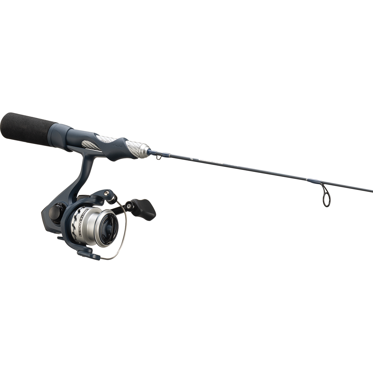 13 Fishing White Noise Combo spinning rod and reel with black handle and silver spool displayed on a white background for fishing tackle