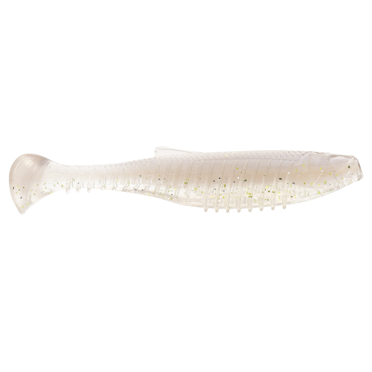 Z-Man Octane Minnowz fishing lure in translucent color with subtle glitter and paddle tail, designed for realistic movement in fishing tackle applications.