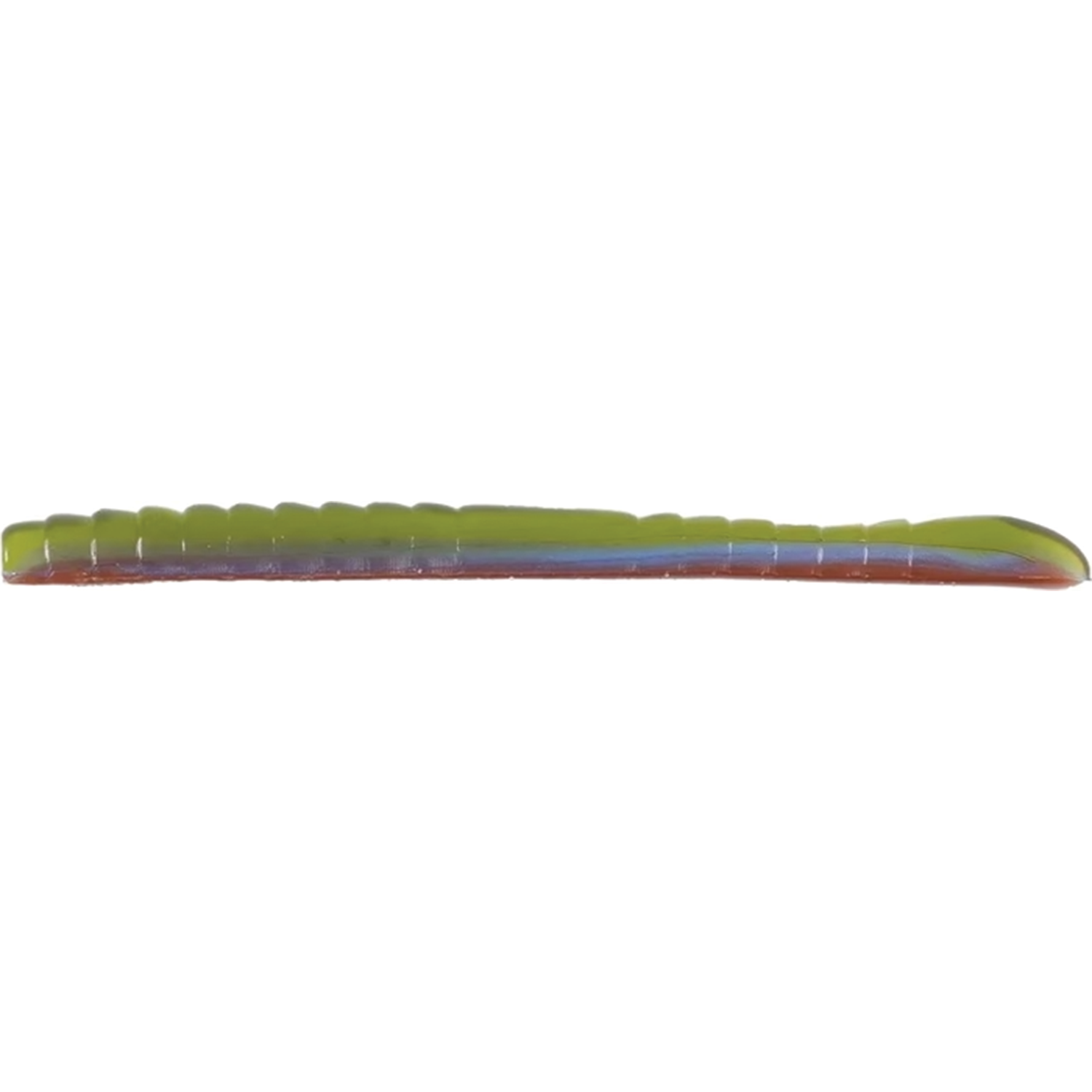 Missile Baits & Roboworm 4" Mini Magic Worm fishing lure in green and purple hues, designed for freshwater fishing tackle and lure setups.