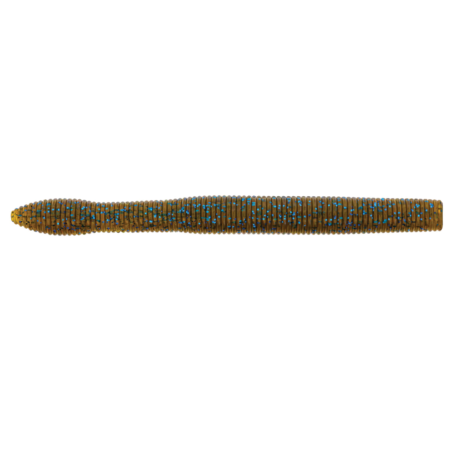 X-Zone Neko Ned Zone fishing lure in brown with blue flecks, designed with a ribbed, cylindrical body for effective fishing tackle use.