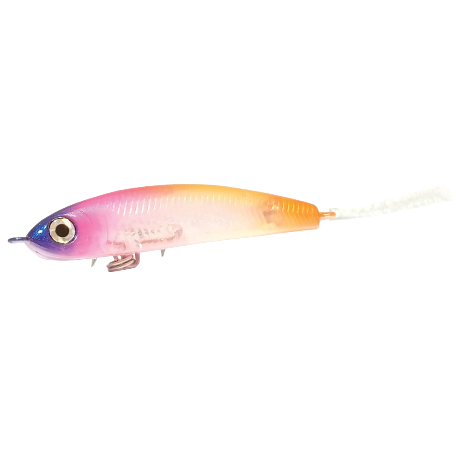 HMKL Jordan 50 F fishing lure with a sleek, elongated body featuring a gradient color from blue and pink to orange, detailed eyes, and a white tail for fishing tackle use.