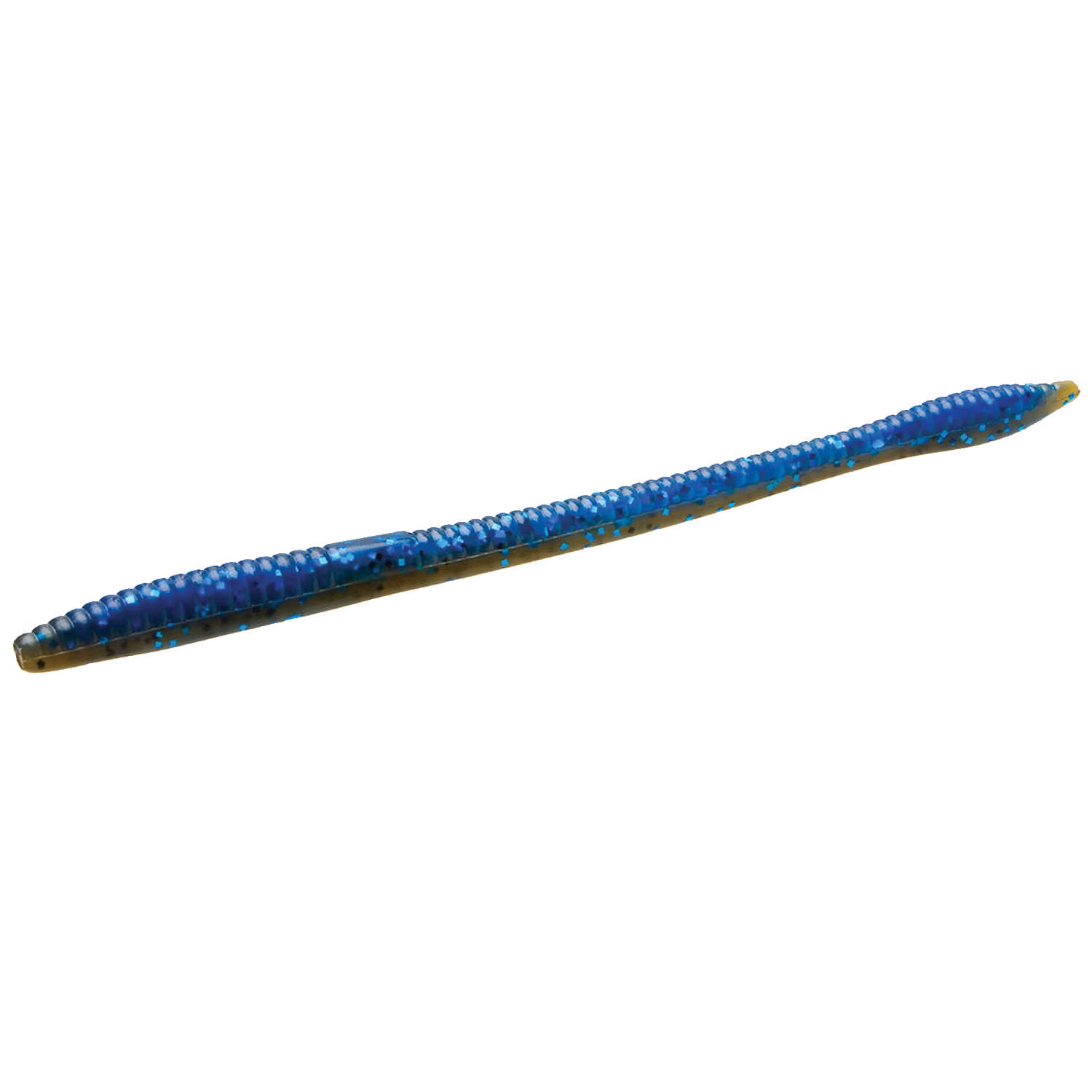 Zoom Bait Company Trick Worm soft plastic fishing lure in blue with black and blue glitter flecks, designed for use as fishing tackle.