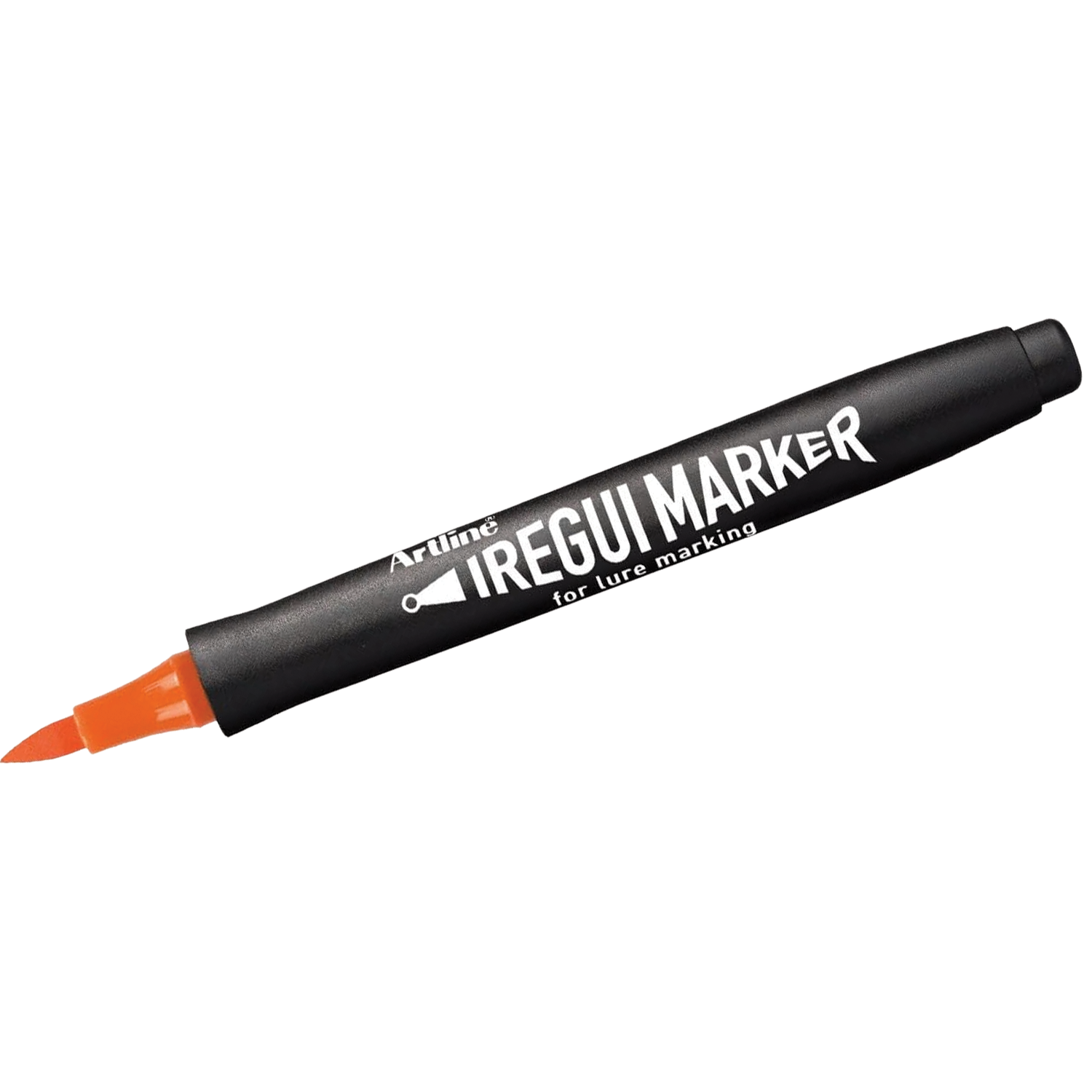Artline IREGUI Markers with a black barrel and bright orange chisel tip, designed for precise lure marking and detailed fishing tackle customization.
