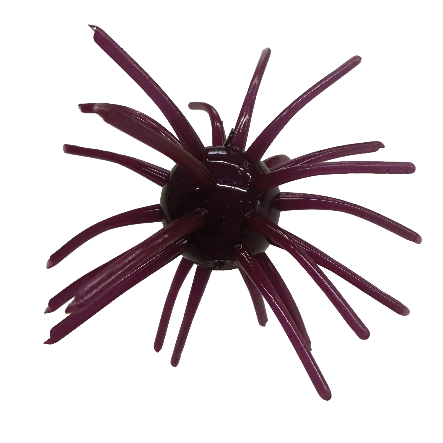Randamu Lures Fuzzy Ball Mini fishing lure in dark purple with a round body and multiple flexible appendages designed to attract fish in freshwater fishing tackle.