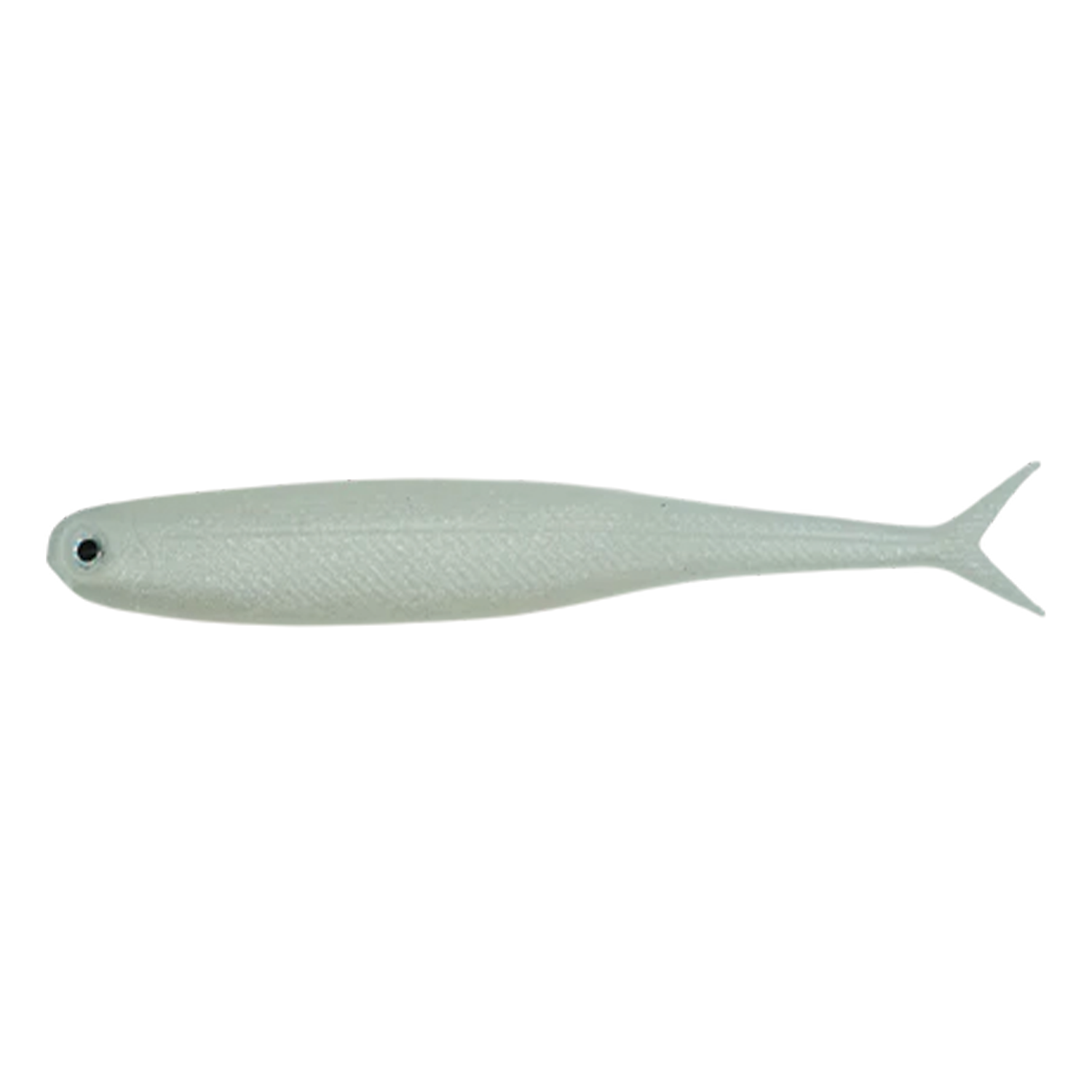 Dstyle Virola soft fishing lure in a translucent white color with a streamlined body and forked tail designed for realistic movement to attract fish.