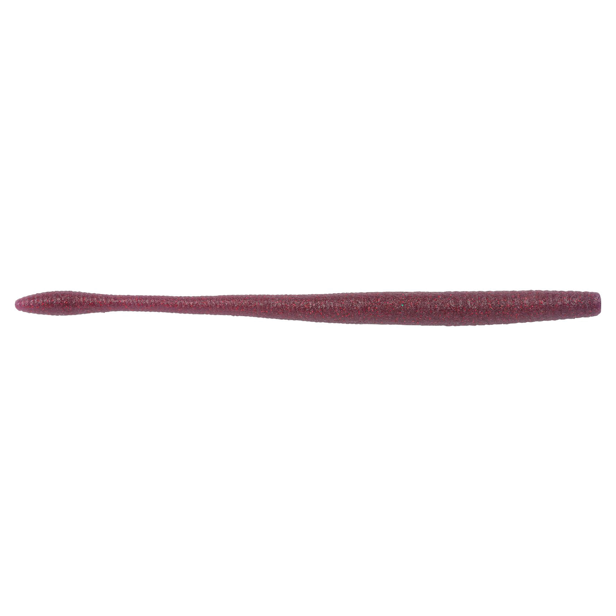 Berkley PowerBait MaxScent Hit Worm Magnum long slender dark red soft plastic fishing lure displayed on a white background