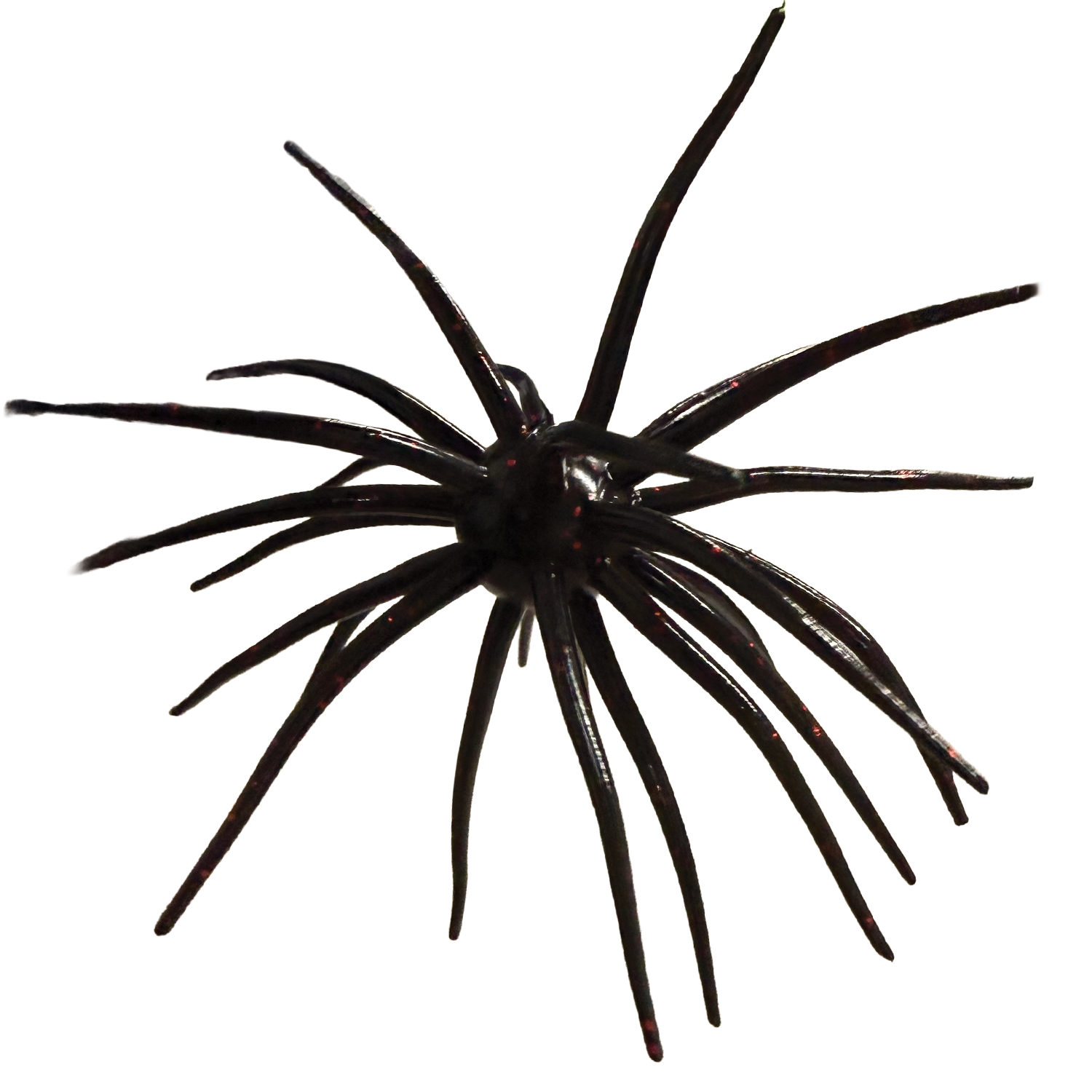 Randamu Lures Fuzzy Ballz fishing lure featuring multiple flexible black rubber appendages designed to attract fish in freshwater fishing tackle setups.