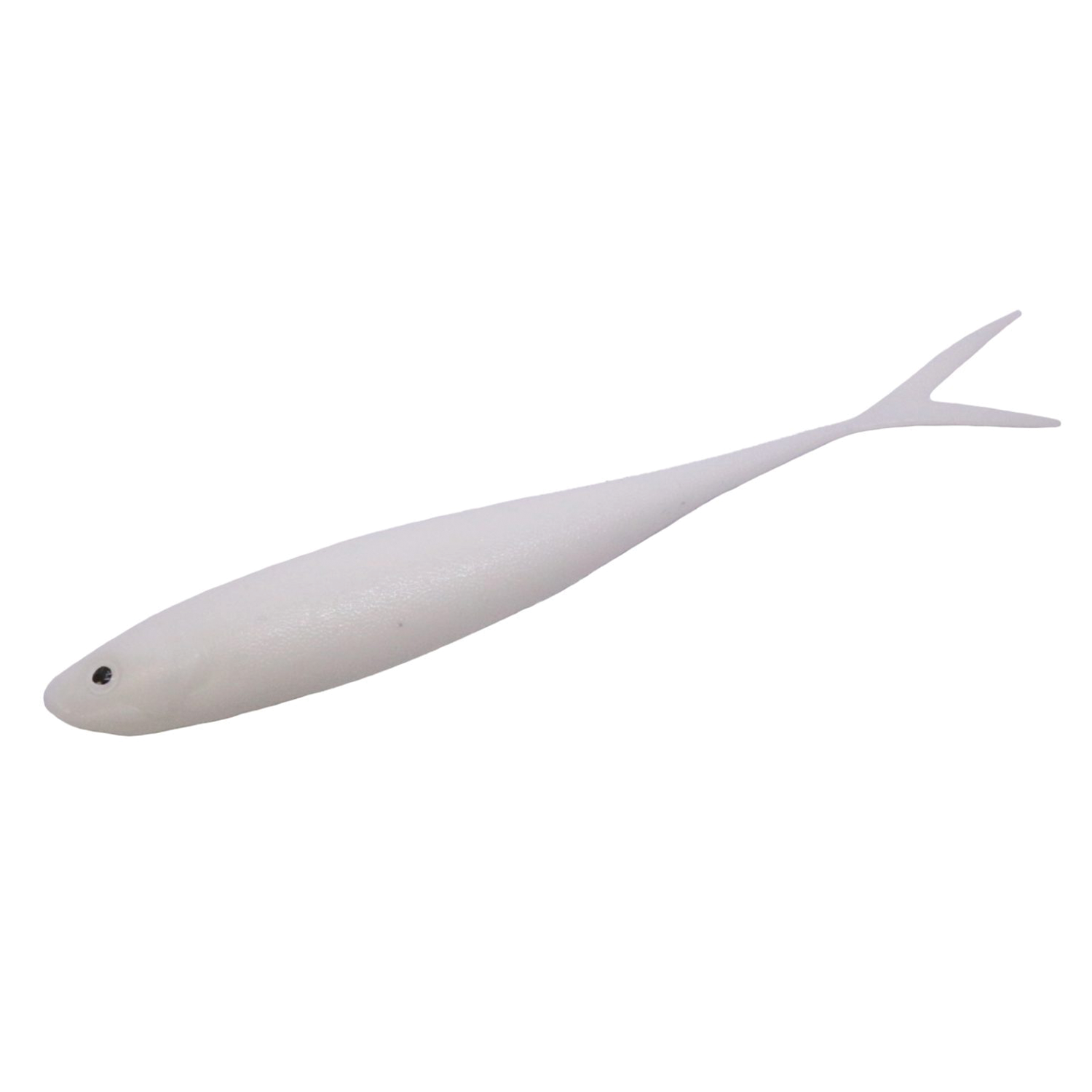 Engine LikeFive soft fishing lure in white with a streamlined fish shape, lifelike eye, and a forked tail designed for effective fishing tackle use.