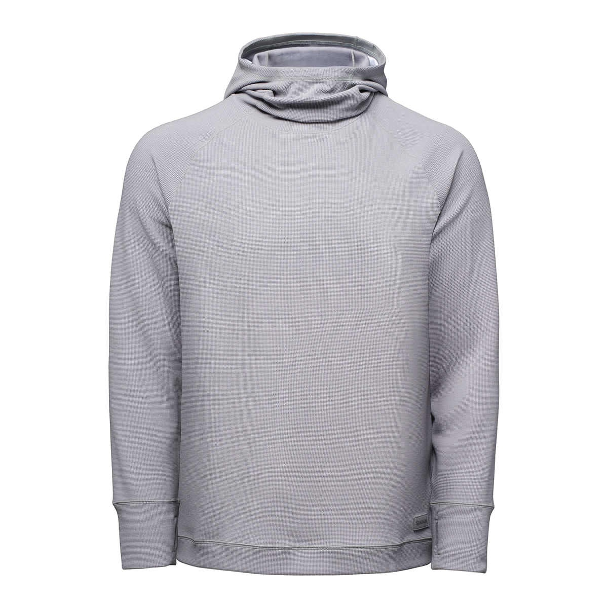 Simms Highline Hoody - Men's light gray pullover with long sleeves high collar ribbed cuffs and straight hem shown from the front