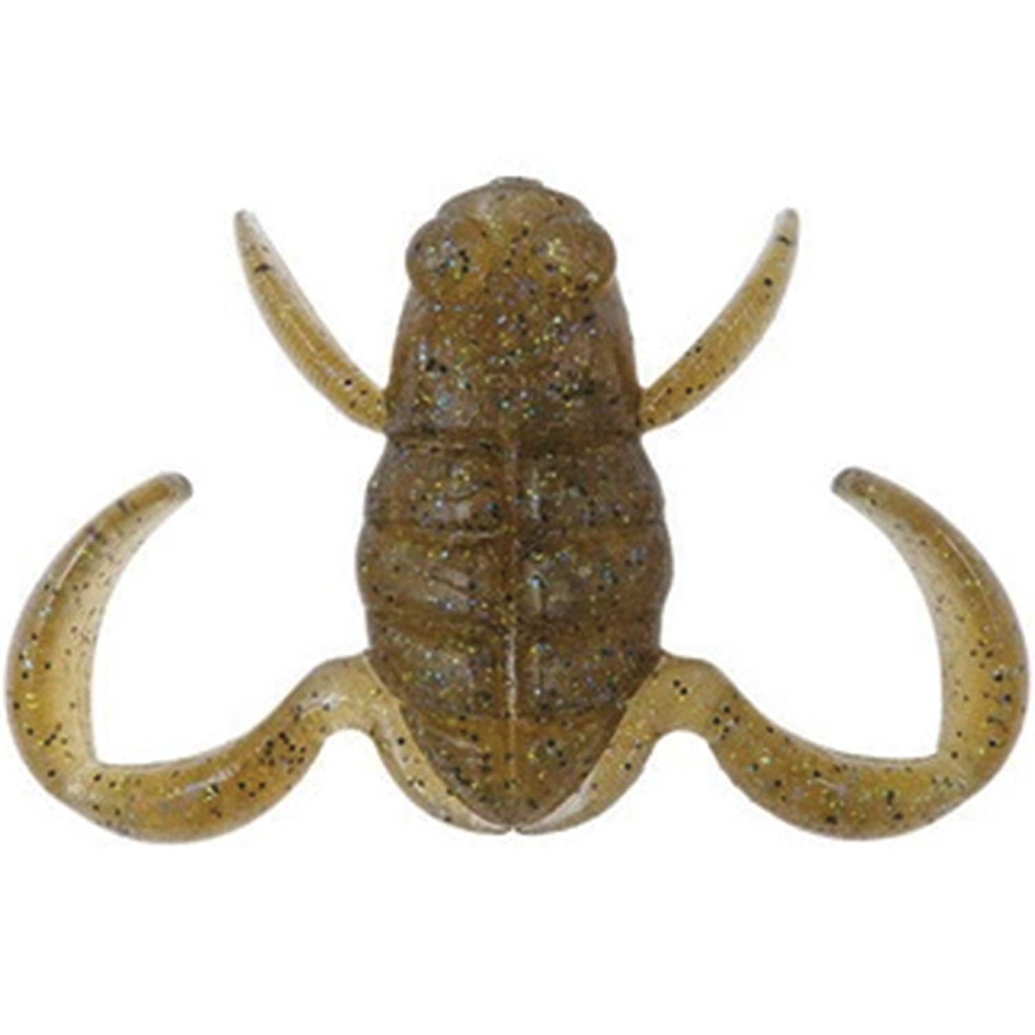 BottomUp Scooper Frog Mid fishing lure in translucent brown with glitter, featuring a segmented body and four curved appendages for lifelike movement in water.