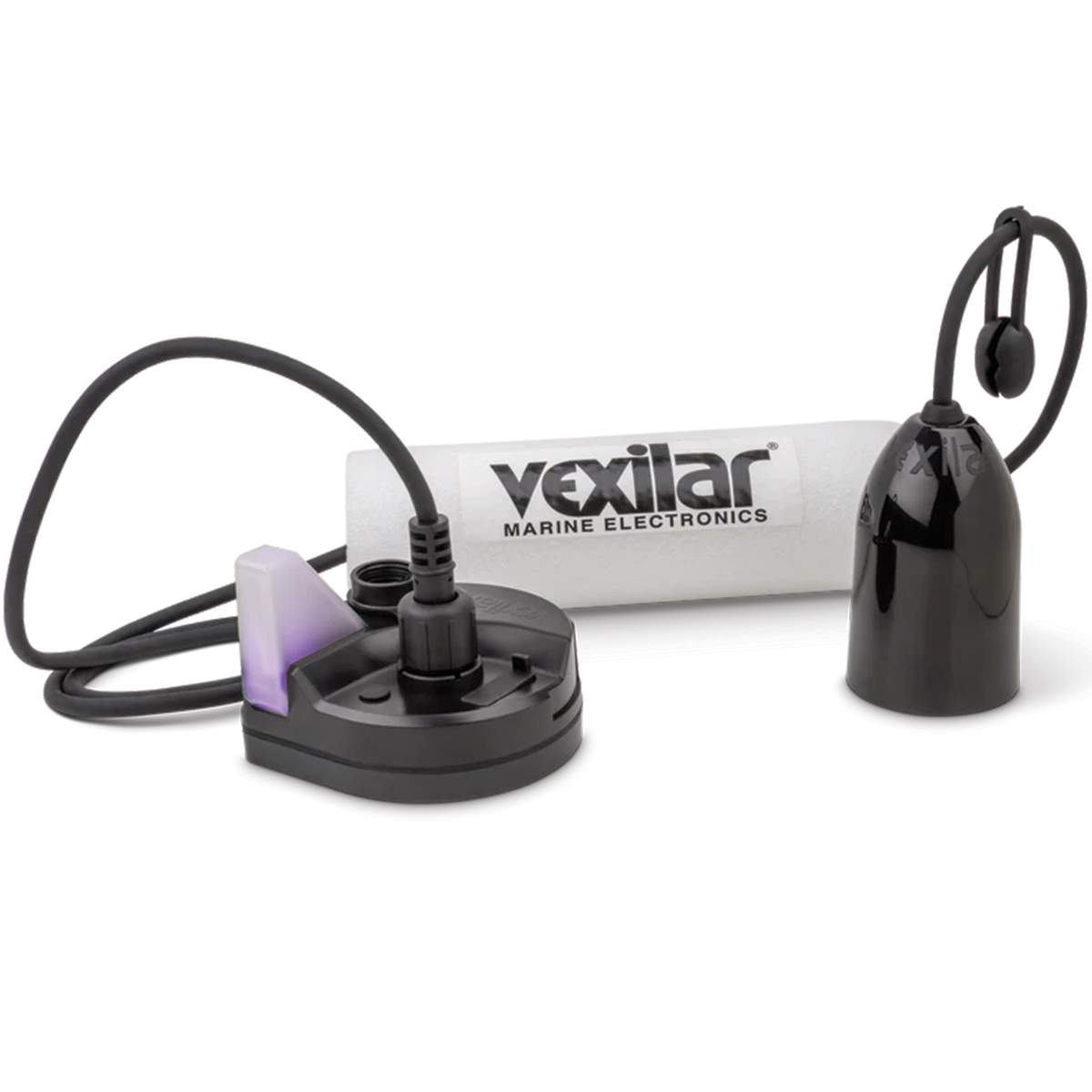 Vexilar Sidekick Wi-Fi Sonar (12° Ice-Ducer & Float) with black transducer, white cylindrical float, and connected cable designed for ice fishing and marine electronics use.