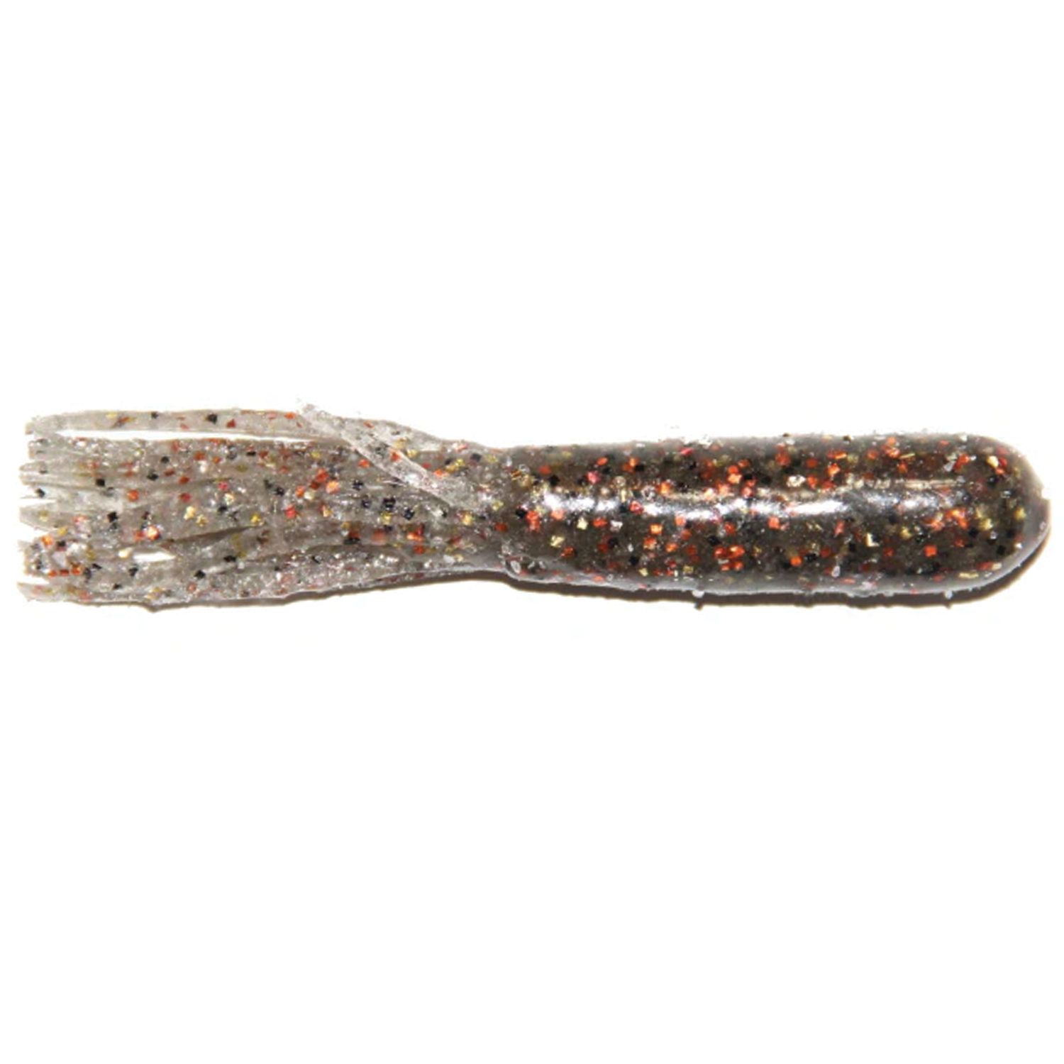 X-Zone X-Tubes soft fishing lure in translucent gray with black and orange flecks, designed for effective musky fishing tackle.