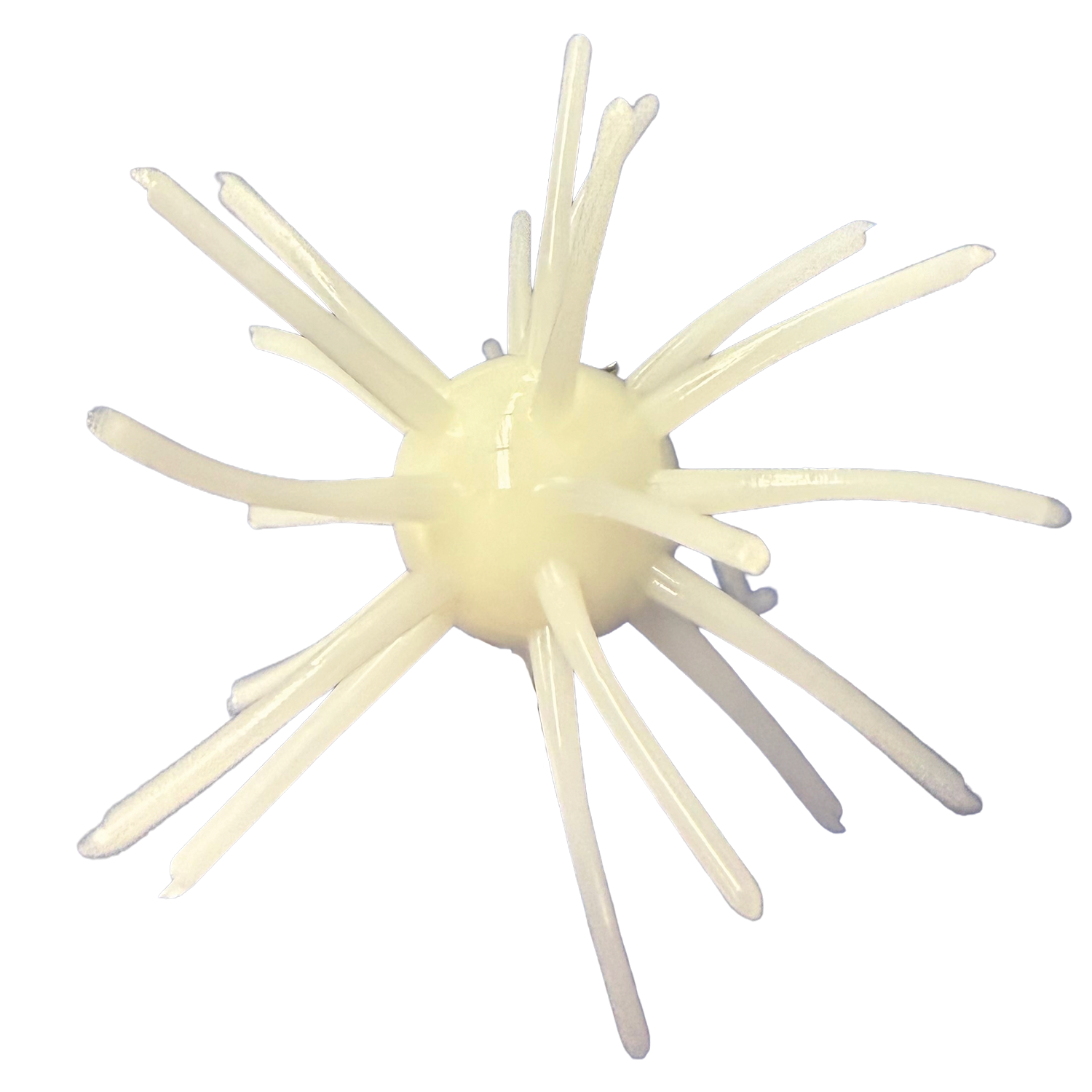 Randamu Lures Fuzzy Ball Mini fishing lure with a central round body and multiple flexible, elongated soft appendages radiating outward, designed for fishing tackle use.