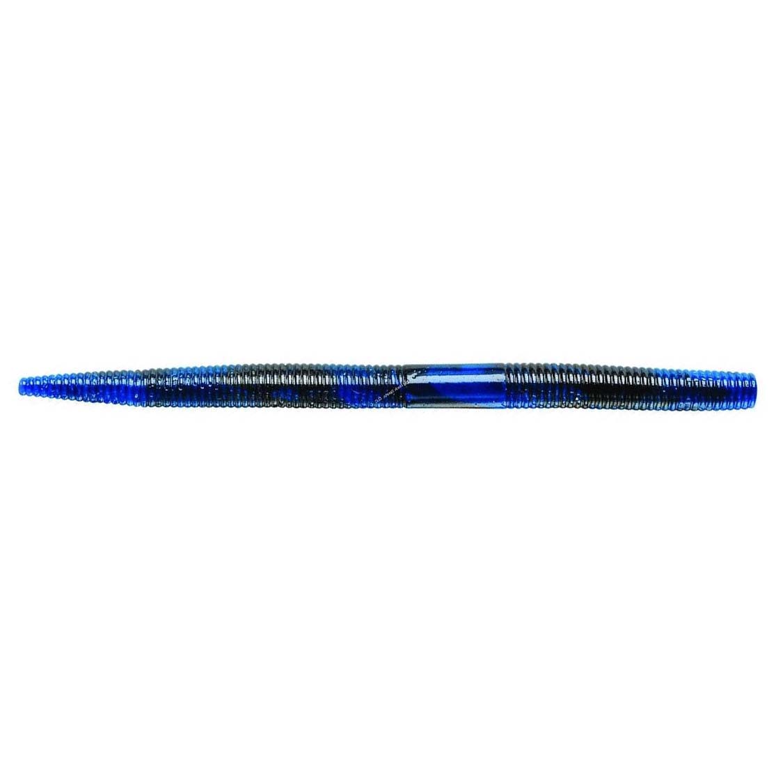 Yum Dinger Worm 5" fishing lure in blue and black with ribbed texture designed for effective fishing tackle use.