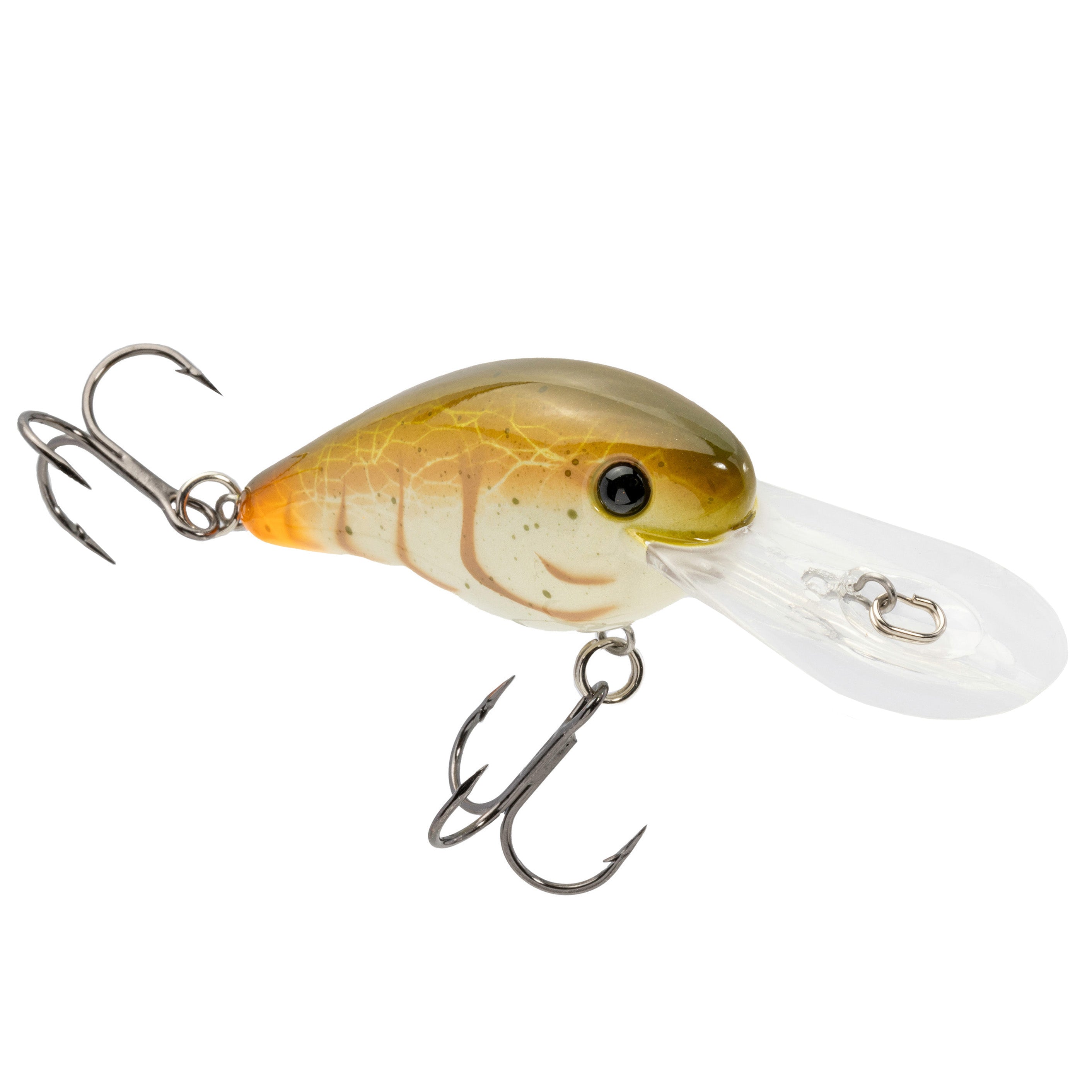 Strike King Gravel Dawg 10 Crankbait fishing lure with a tan and gold body, realistic black eye, and two sharp treble hooks, designed for effective fishing tackle use.