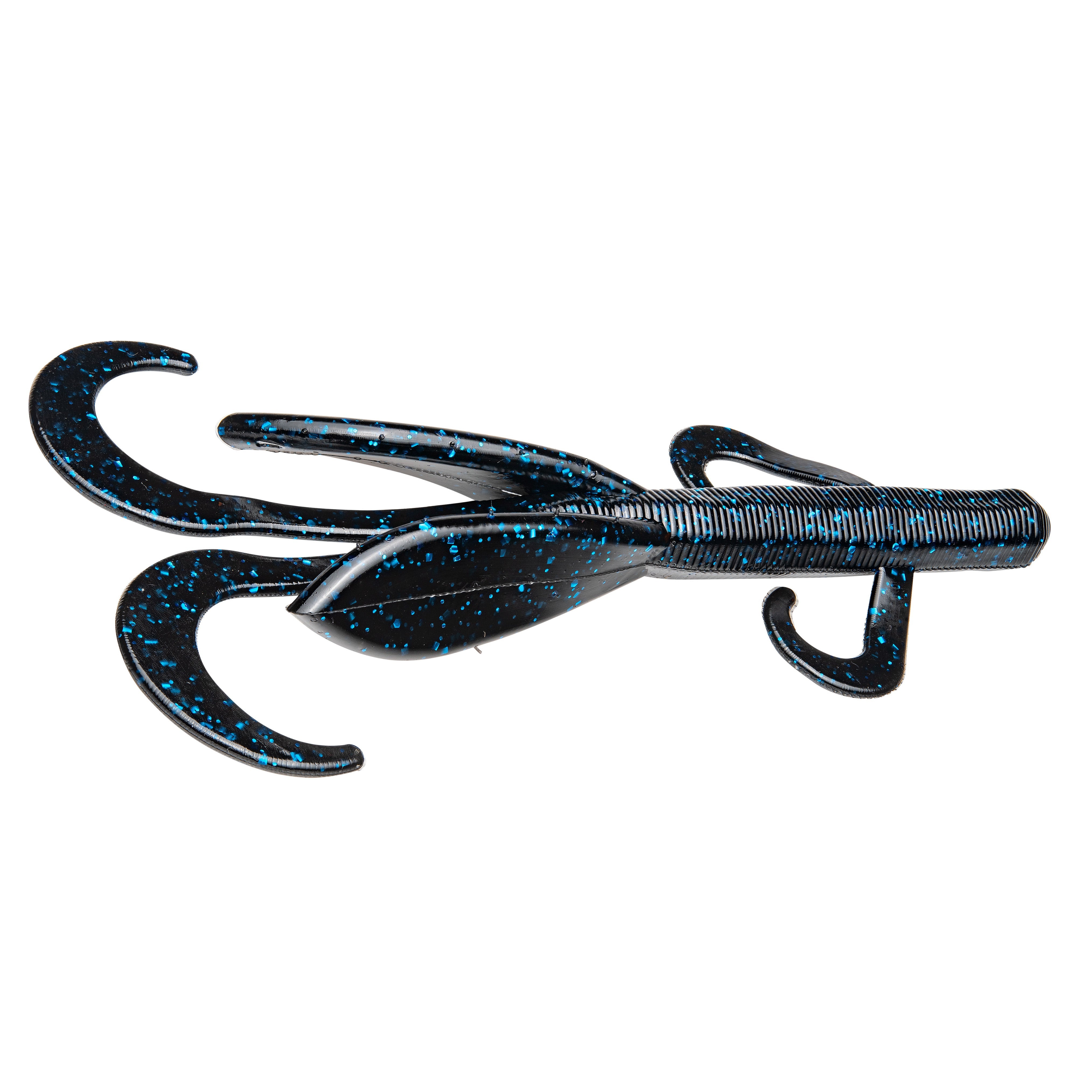 Strike King KVD Perfect Plastics Magnum Game Hawg fishing lure in dark color with blue speckles, featuring multiple curved appendages for lifelike movement in water.