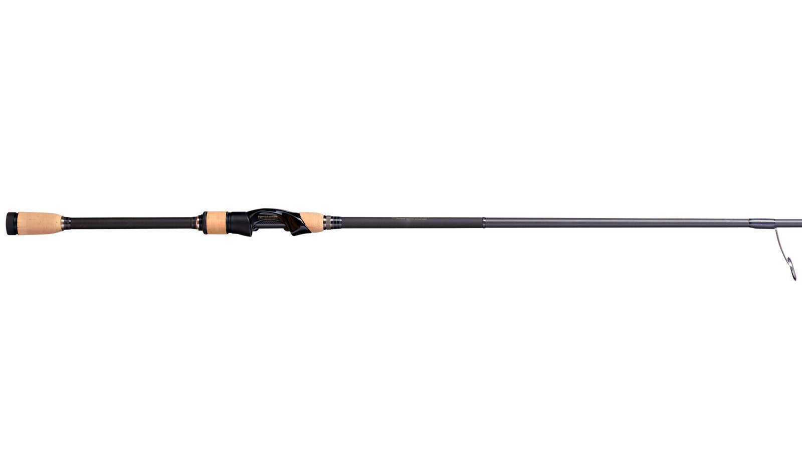 Megabass DESTROYER P5 - Casting fishing rod featuring a sleek black finish, ergonomic cork handle, and built-in reel seat designed for precision and comfort in fishing tackle.