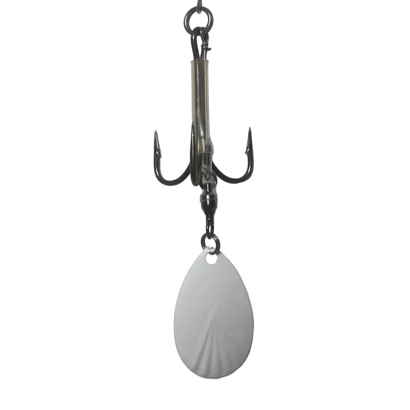 DW 7/0 Bladed Teaser Hook-#8 Indiana Blade with treble hook and silver Indiana blade for musky fishing tackle