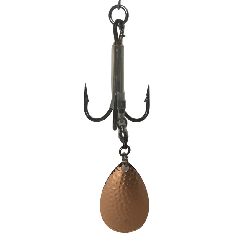 DW 7/0 Bladed Teaser Hook-#8 Indiana Blade with a treble hook and hammered copper spinner blade for musky fishing tackle