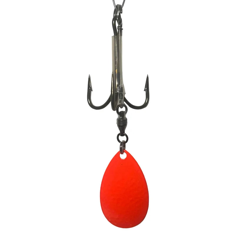 DW 7/0 Bladed Teaser Hook-#8 Indiana Blade with treble hook and bright red spinner for musky fishing tackle
