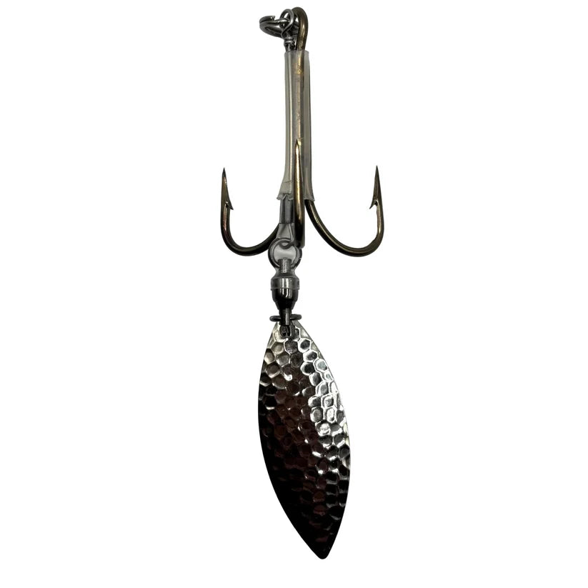 DW 7/0 Bladed Teaser Hook-#4.5 Willow with twin hooks and a hammered willow blade for musky fishing tackle