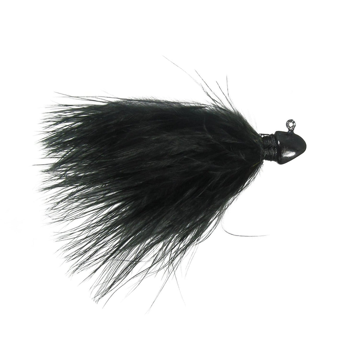 Outkast Tackle Fighter Fly Marabou Jig in black, featuring a feathered marabou tail attached to a weighted jig head designed for fishing lures and tackle applications.