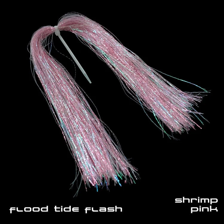 Sight Cast Flood Tide Flash fishing lure material in shrimp pink with shimmering strands designed for musky and fly fishing tackle applications.