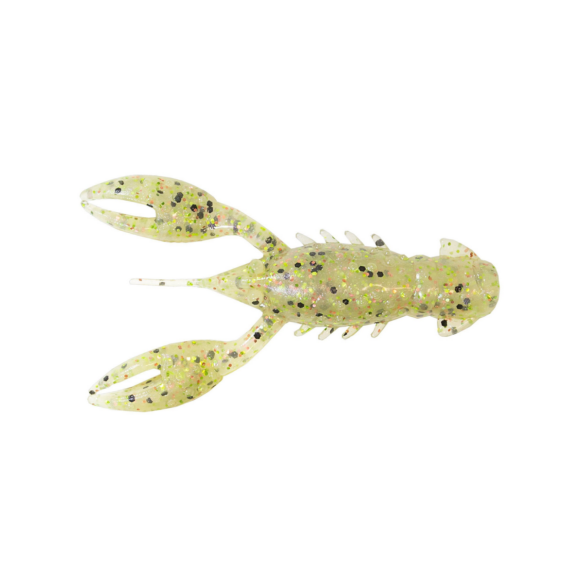 Z-Man TRD CrawZ fishing lure in translucent green with black and gold glitter, designed to mimic a crawfish for effective fishing tackle use.