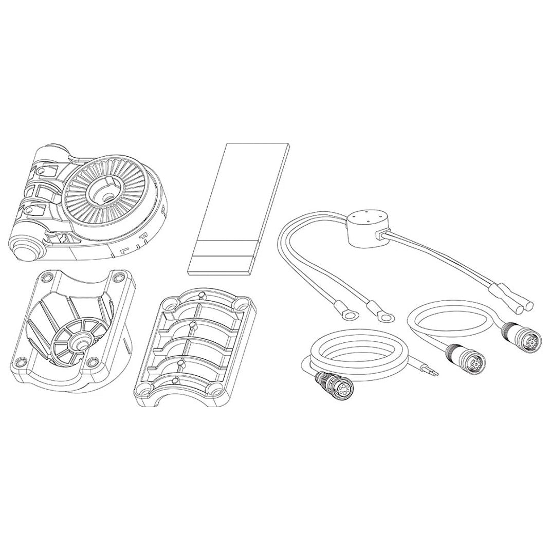 Humminbird Open Water Adapter Kit - Mega Live showing components including adapter, mounting brackets, cables, and connectors for marine electronics installation.