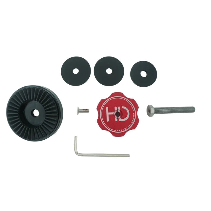 HD Innovations Megalive 1 & 2 Connection Kit with black mounting wheel red adjustment knob washers bolts and hex key for marine electronics setup