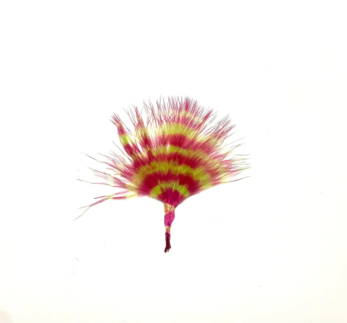 Marabou Brothers Barred Marabou Large colorful barred marabou fishing lure with layered pink and chartreuse feathers for musky fishing tackle
