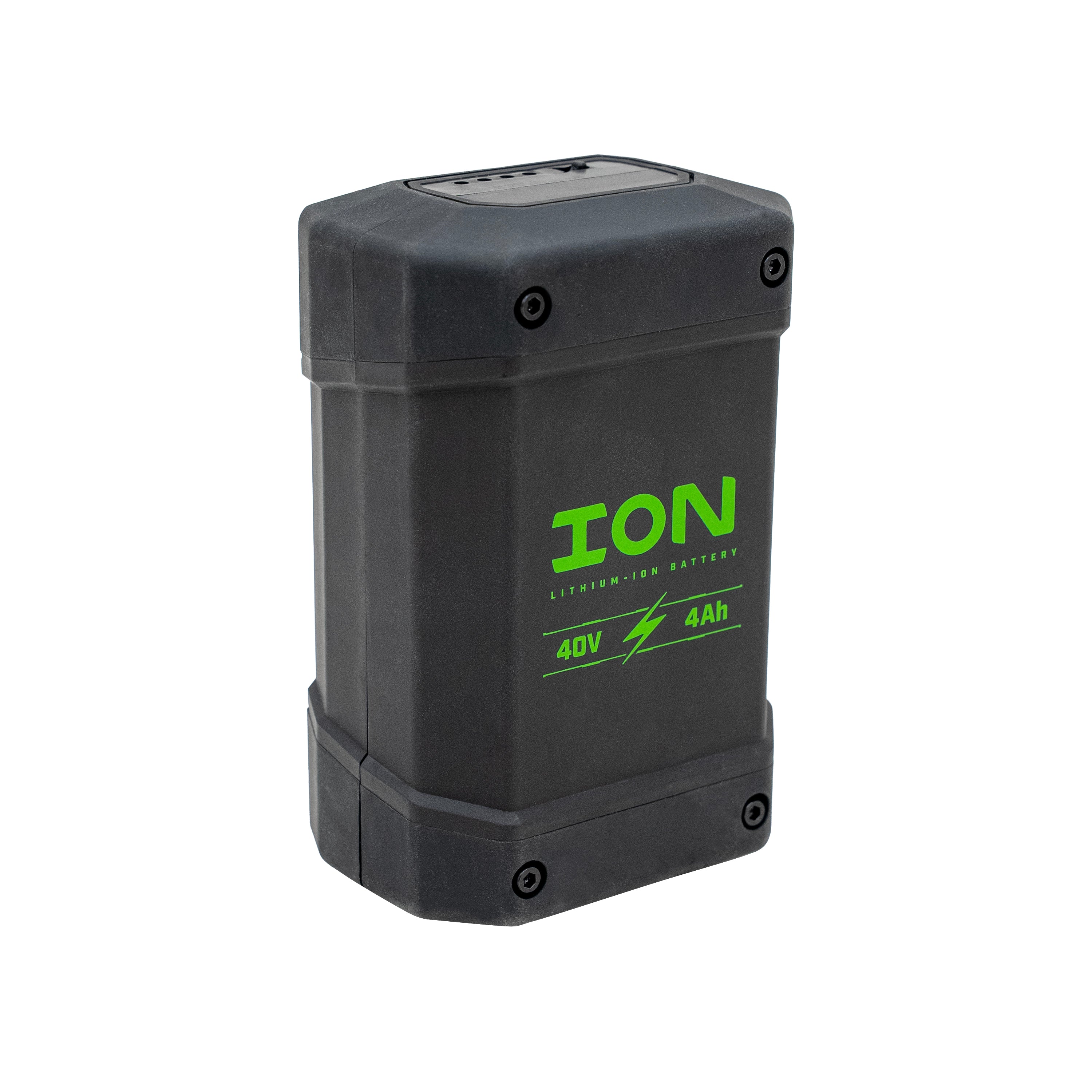 Black rectangular lithium-ion battery pack with green text and symbol indicating 40V and 4Ah capacity, designed for marine electronics and fishing tackle power, labeled ION Replacement Batteries.
