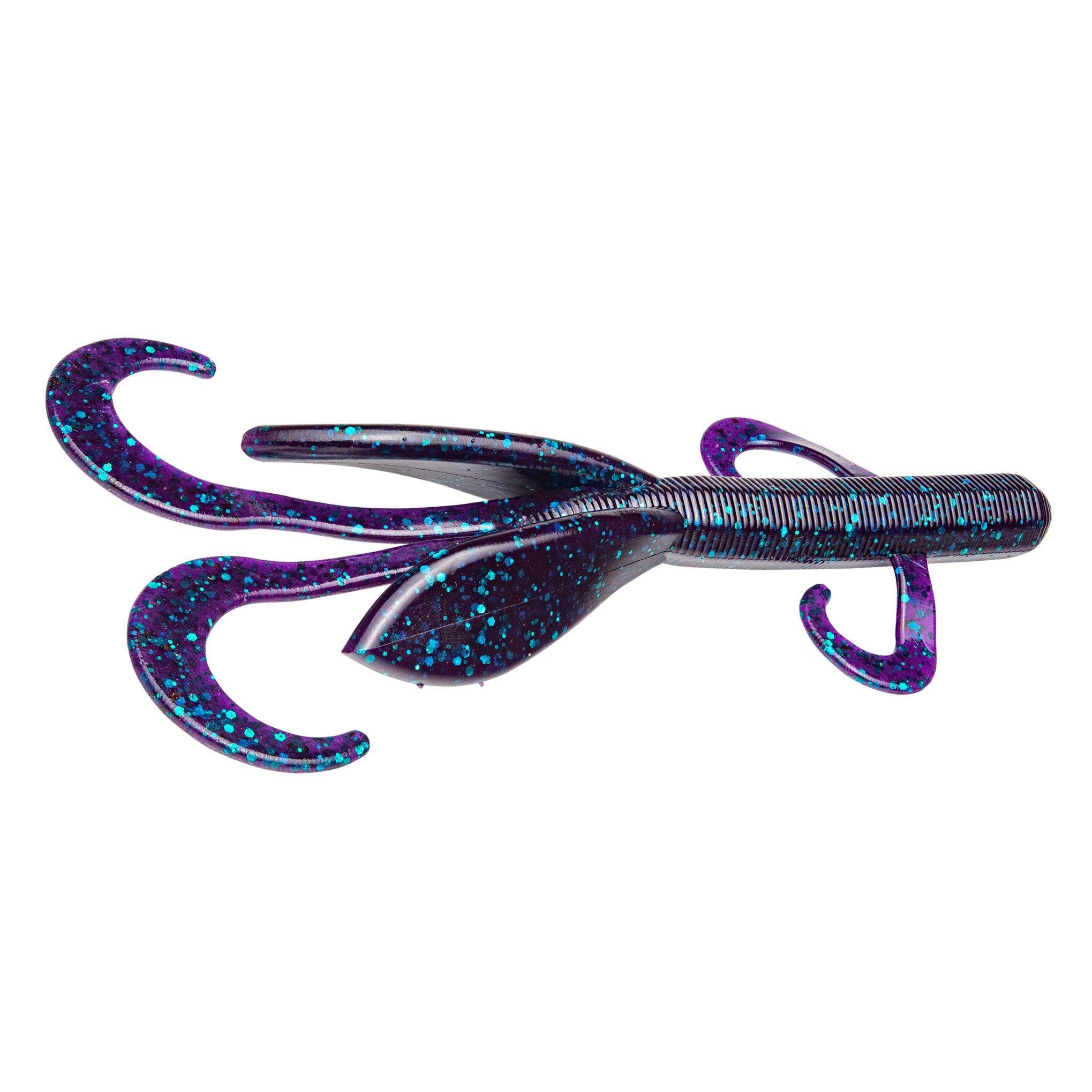 Strike King KVD Perfect Plastics Magnum Game Hawg fishing lure in dark purple with blue flecks, featuring multiple curved appendages designed for lifelike movement in water.